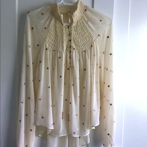 Free people high neck cream coloured sheer shirt